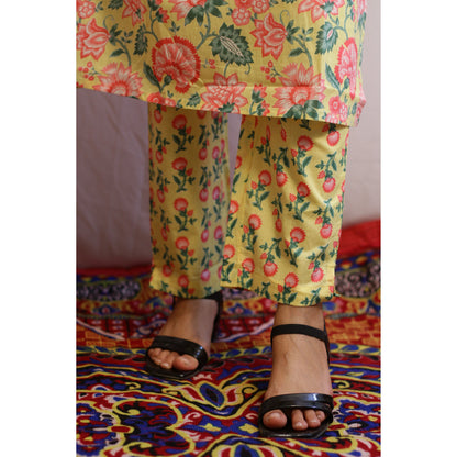 Chavi Yellow Embroidered Kurti Pant Set