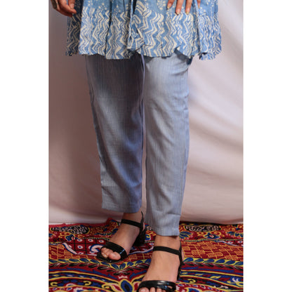 Zooni Sky Blue Embroidered Kurti Pant Set