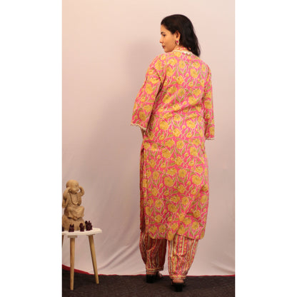 Suhana Pink Yellow Embroidered Co-ord Set