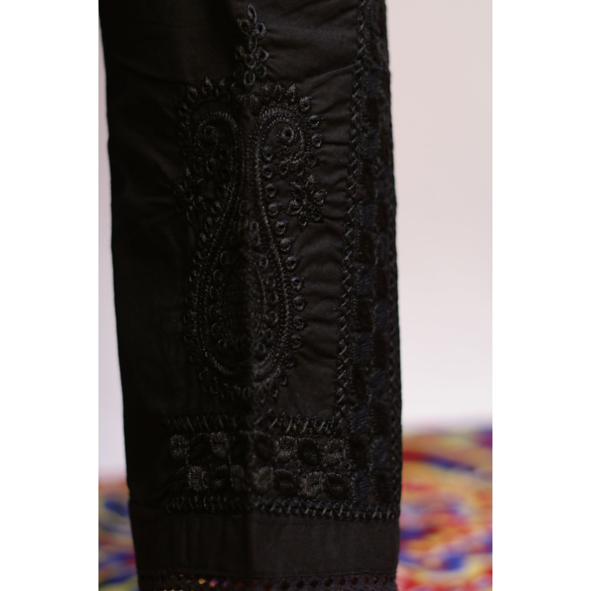 Black Chikan and Lace Pant