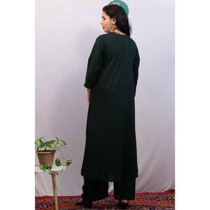 Harita Bottle Green Embroidered Kurti Pant Set