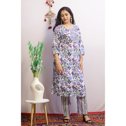 Prisha Purple Embroidered Kurti Pant Set