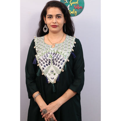 Harita Bottle Green Embroidered Kurti Pant Set