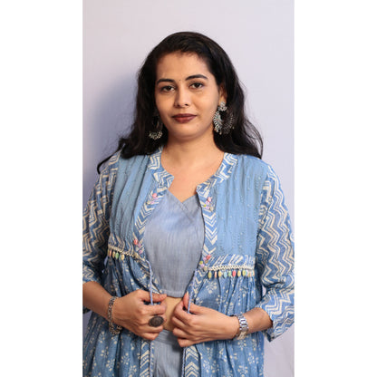 Zooni Sky Blue Embroidered Kurti Pant Set