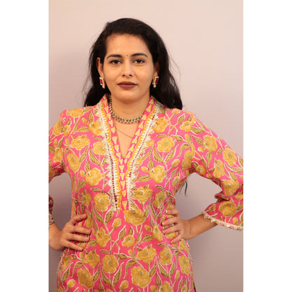 Suhana Pink Yellow Embroidered Co-ord Set