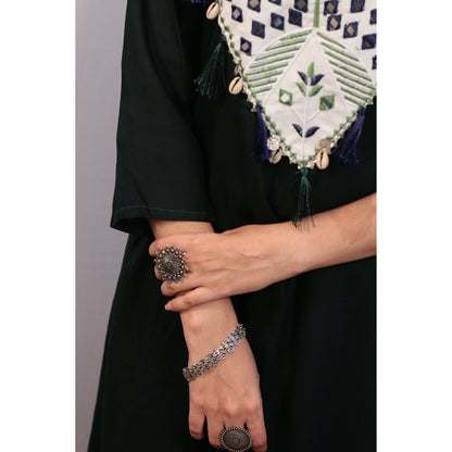 Harita Bottle Green Embroidered Kurti Pant Set