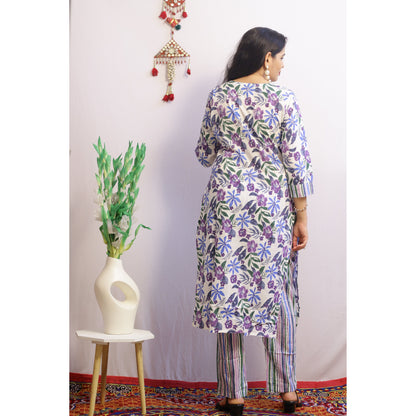 Prisha Purple Embroidered Kurti Pant Set