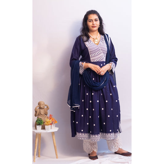 Rakhi Navy Blue Lukhnowi Suit Set
