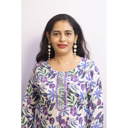 Prisha Purple Embroidered Kurti Pant Set
