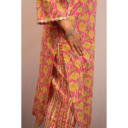 Suhana Pink Yellow Embroidered Co-ord Set