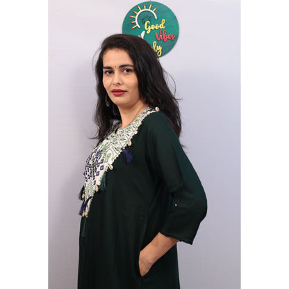 Harita Bottle Green Embroidered Kurti Pant Set