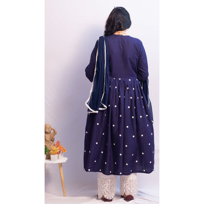 Rakhi Navy Blue Lukhnowi Suit Set