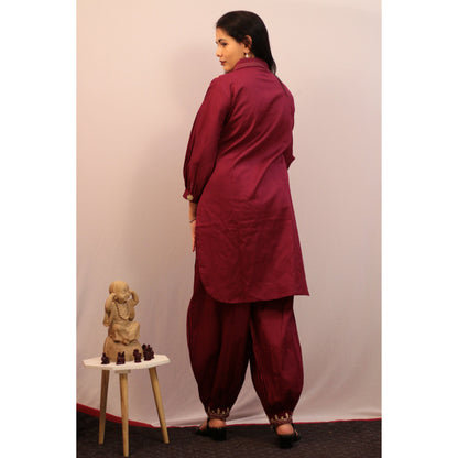 Harvi Wine Embroidered Co-ord Set