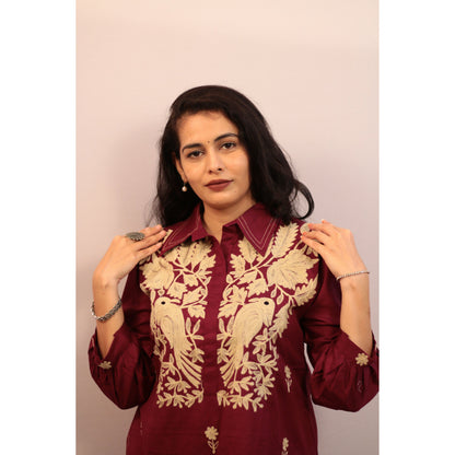 Harvi Wine Embroidered Co-ord Set