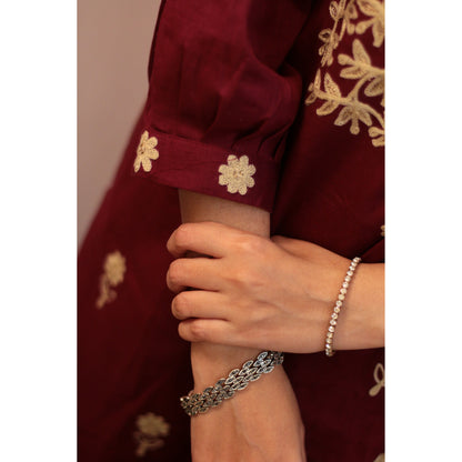 Harvi Wine Embroidered Co-ord Set