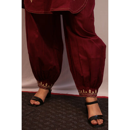 Harvi Wine Embroidered Co-ord Set