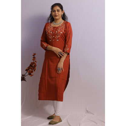 Red Embroidered Kurti