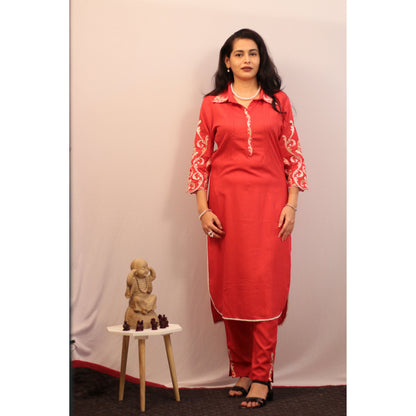 Darpali Red Embroidered Co-ord Set