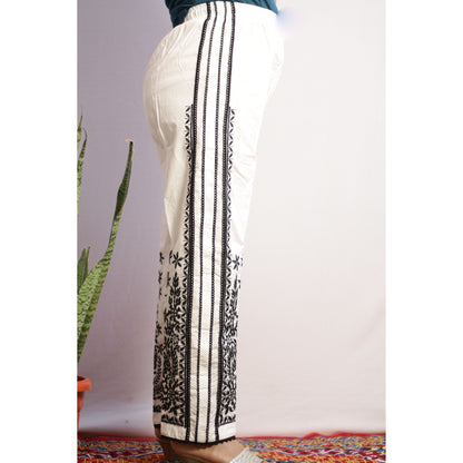 White Four Lace Embroidered Pant
