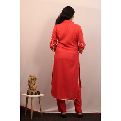 Darpali Red Embroidered Co-ord Set