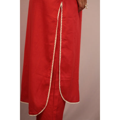 Darpali Red Embroidered Co-ord Set