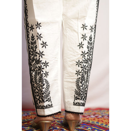 White Four Lace Embroidered Pant