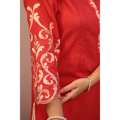 Darpali Red Embroidered Co-ord Set