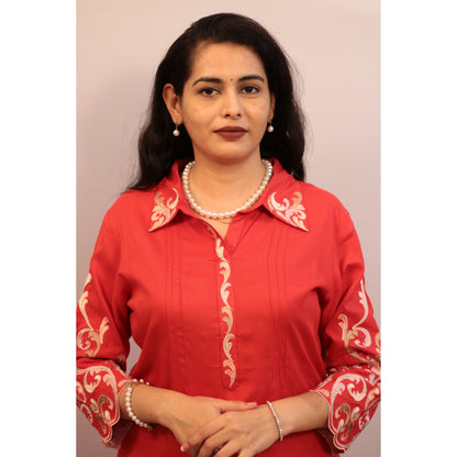 Darpali Red Embroidered Co-ord Set