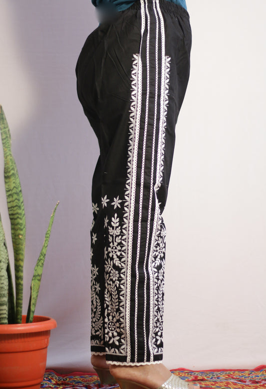 Black Four Lace Embroidered Pant