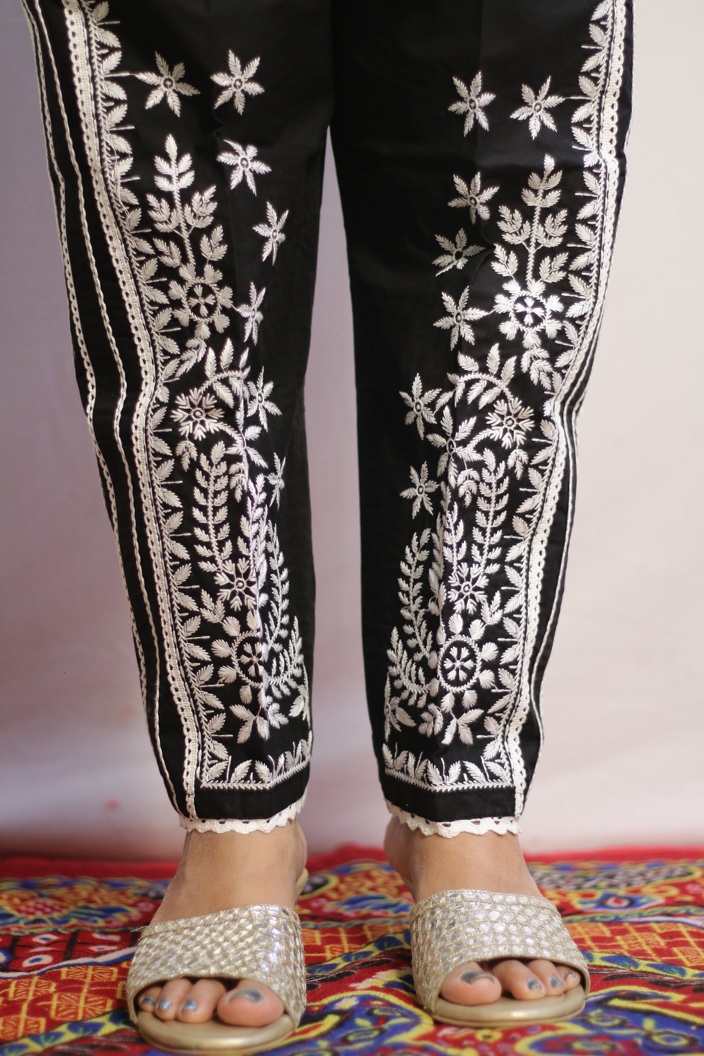 Black Four Lace Embroidered Pant