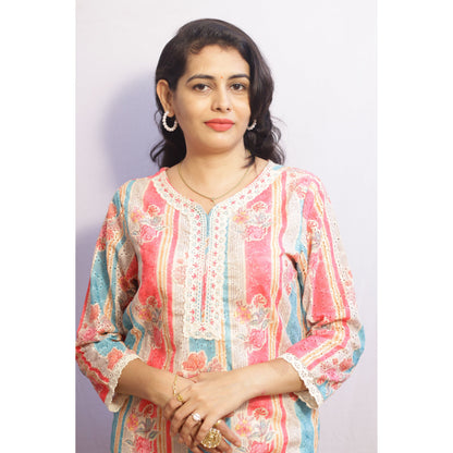 Beige Pink & Blue Suit Set