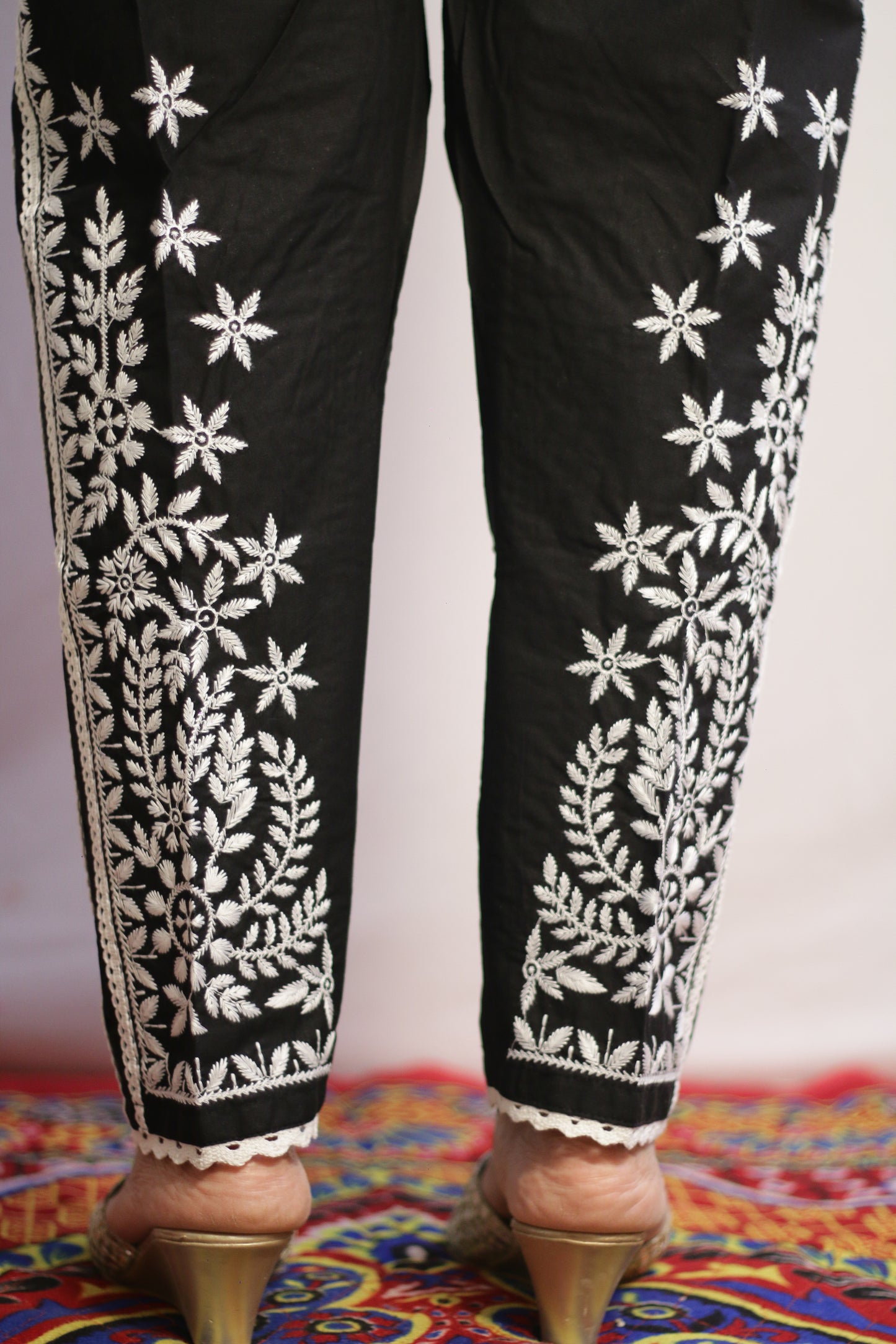 Black Four Lace Embroidered Pant