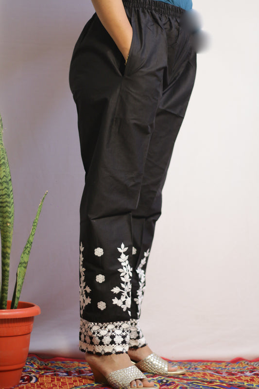 White On Black Embroidered Pant