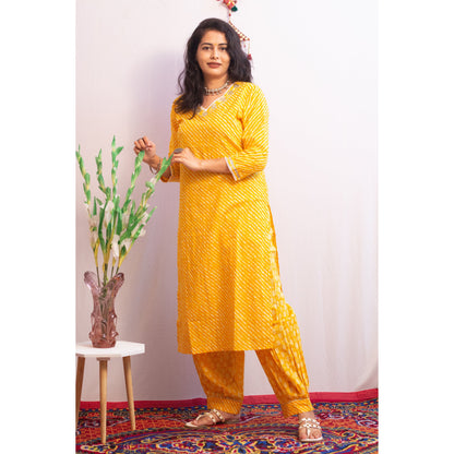 Lehriya Yellow Embroidered Kurti Pant Set