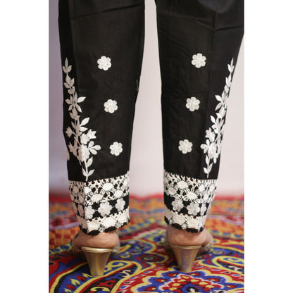 White On Black Embroidered Pant