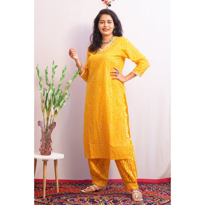 Lehriya Yellow Embroidered Kurti Pant Set