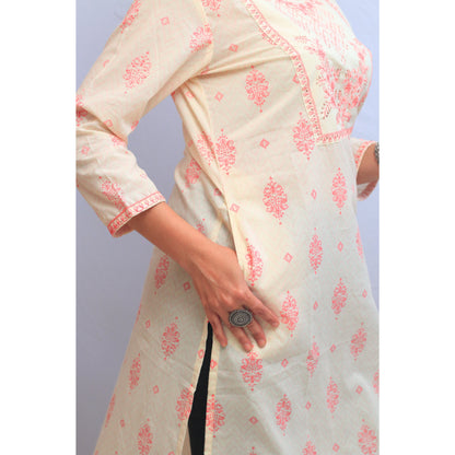 Beige Embroidered Kurti