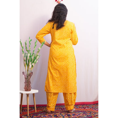 Lehriya Yellow Embroidered Kurti Pant Set