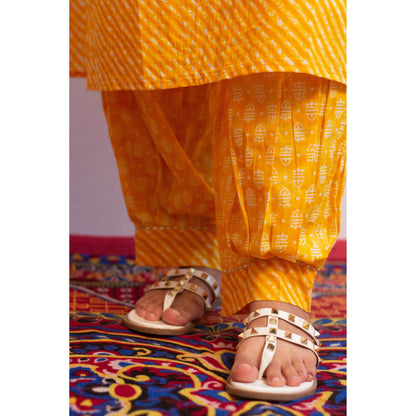 Lehriya Yellow Embroidered Kurti Pant Set