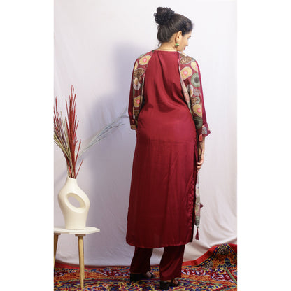 Embroidered Maroon Suit Set