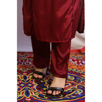 Embroidered Maroon Suit Set