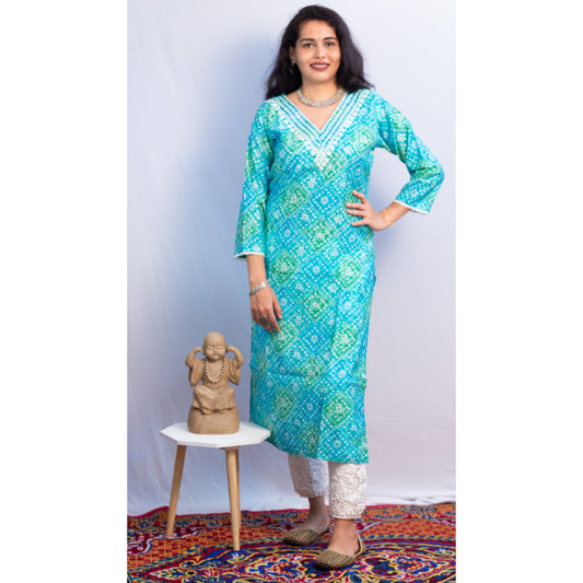 Blue Bandhani Embroidered Kurti