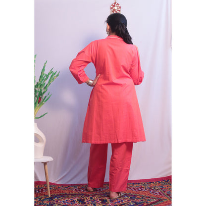 Embroidered Coral Pink Cord Set 