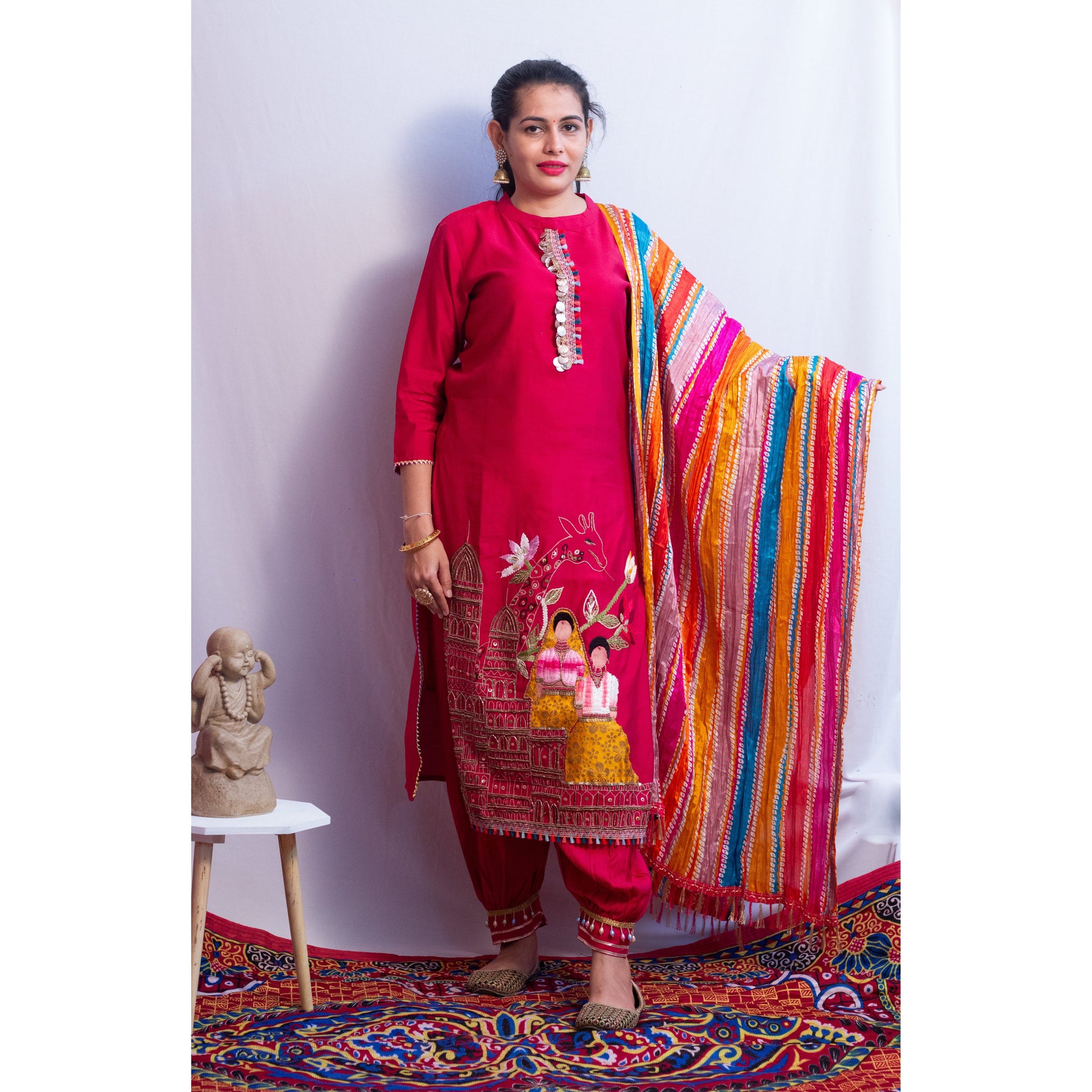 Dark Pink Embroidered Suit Set
