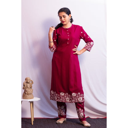 Nirali Maroon Embroidered Co-ord Set