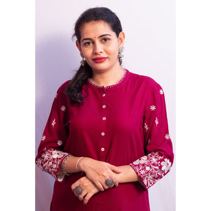 Nirali Maroon Embroidered Co-ord Set