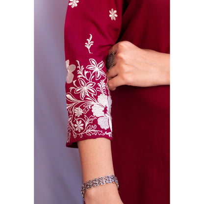 Nirali Maroon Embroidered Co-ord Set