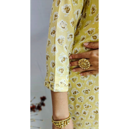 Ira Yellow Embroidered Kurti Pant Set
