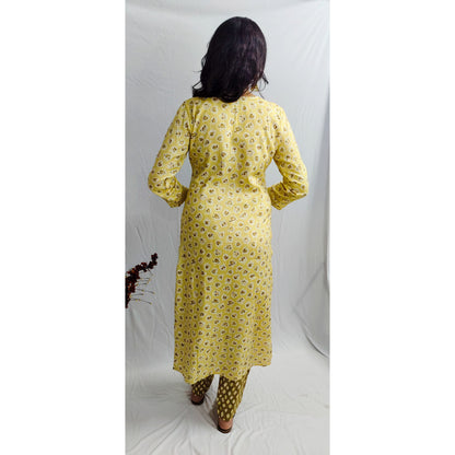 Ira Yellow Embroidered Kurti Pant Set