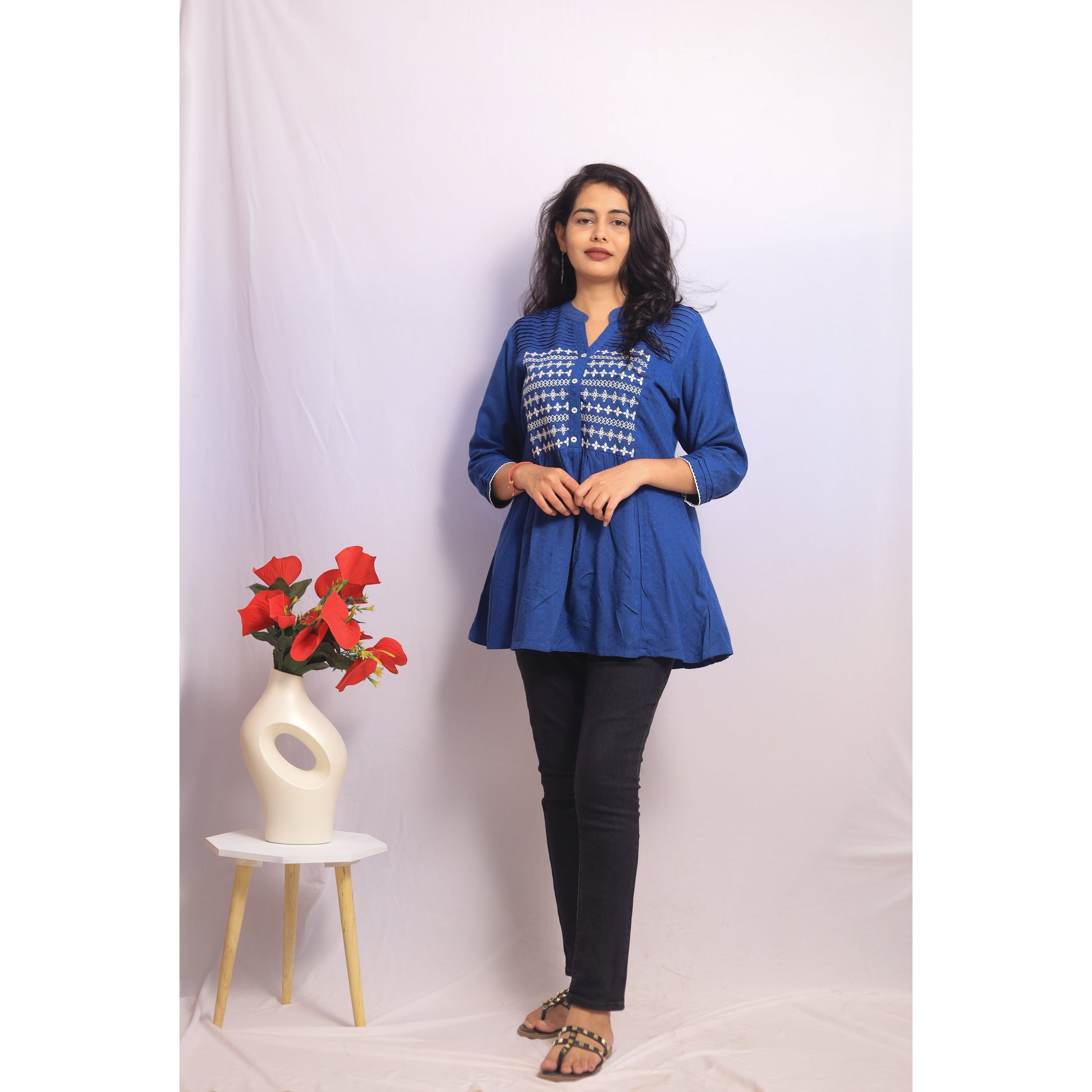 Royal Blue Embroidered Kurti